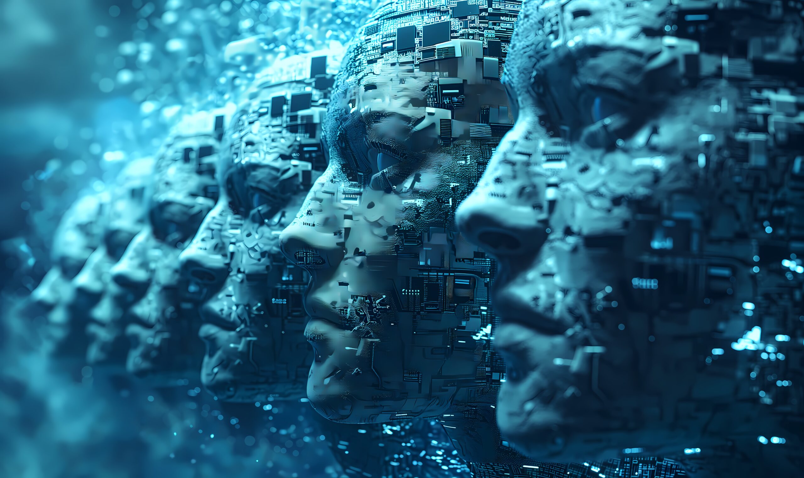 AI technology concept showing many futuristic brain, glowing data
